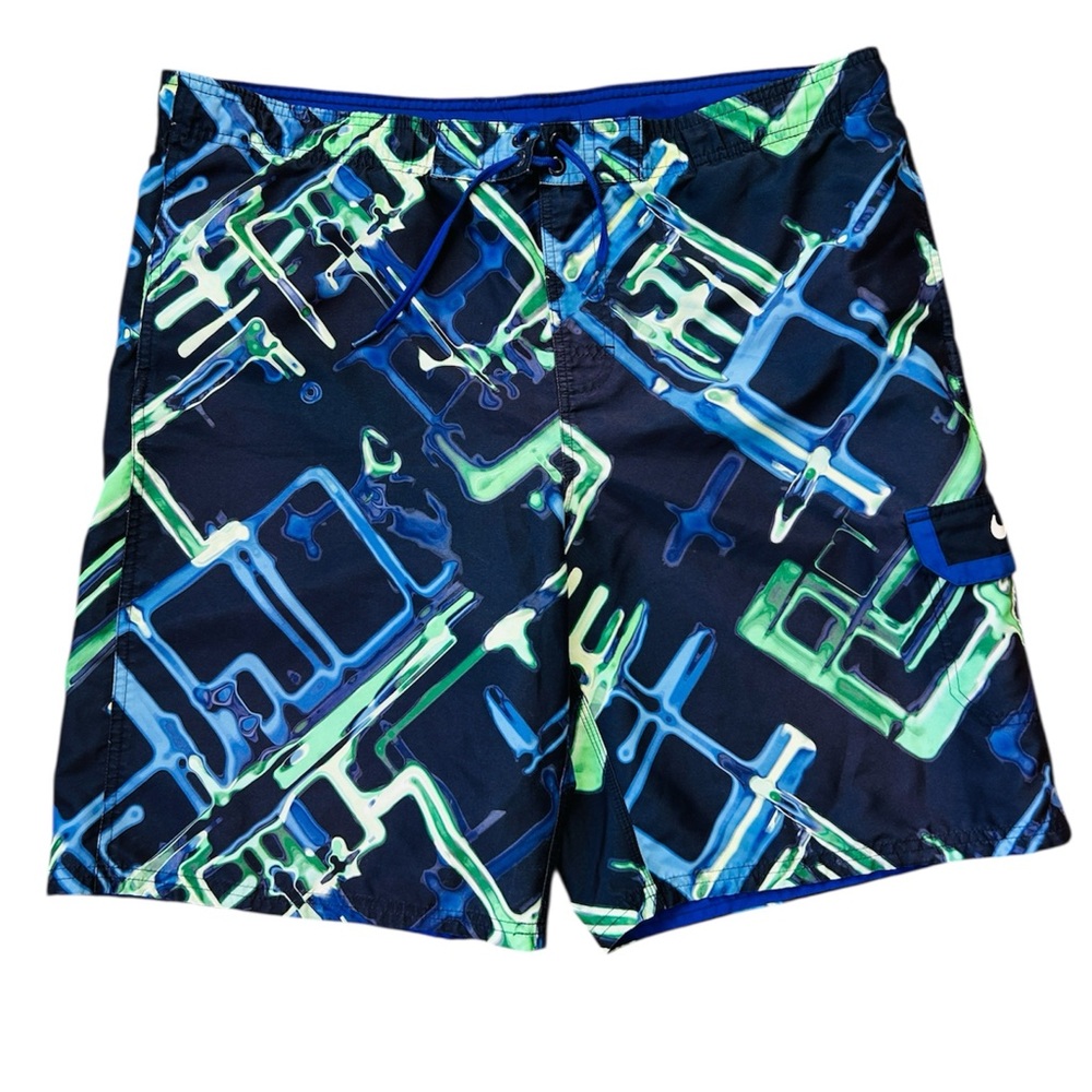 Nike Men L Circuit Board Print Board Shorts Blue Neon Green 9.5" - Picture 2 of 11